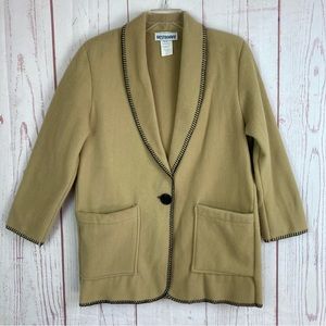 Vintage Westbourne S Small Tan Fleece Single Button Blazer Jacket Pockets USA